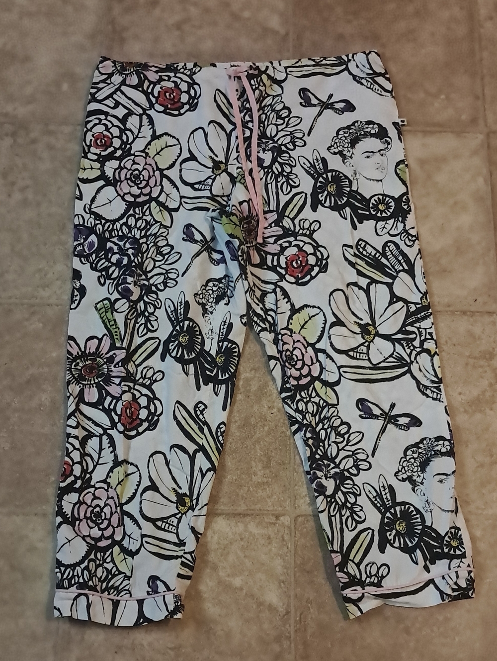 The Cat's Pajamas Floral Print Crop Lounge Pants Art to Wear Black White Pastel